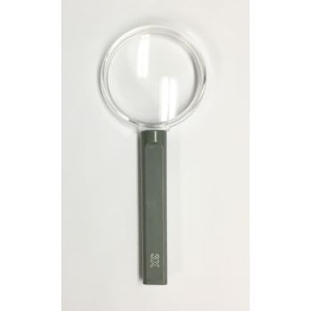 3x handheld magnifier with grey handle magnifying front view