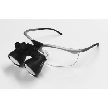 3x Binocular Dental Surgical Loupes, 420mm Working Distance silver frames with black lenses
