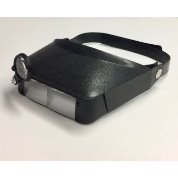 Headband magnifier visor style with one swivel eye loupe front side angle