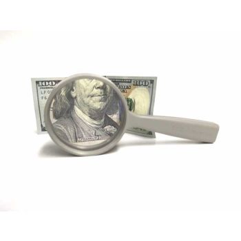 grey 6x Professional Handheld Magnifier, 2.25" Inch Double Lens, Made in USA magnifying 100 dollar bill details