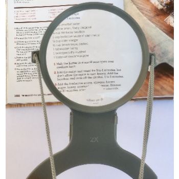 grey Over the Neck Hands-Free Chest Rest Magnifier, 2x & 4x, LED magnifying text