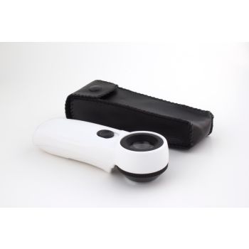 white powerful 15x Pocket Magnifier, LED, High Power 18mm Aspheric Lens, and storage case 