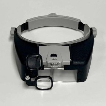 LED Headband Magnifier Center Mounted LED, with Dual Swivel Eye Loupes close up