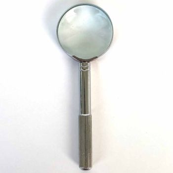 all metal silver 5x glass lens magnifier front view