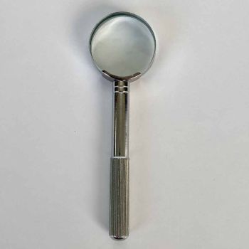 small shiny silver all metal glass lens magnifying glass