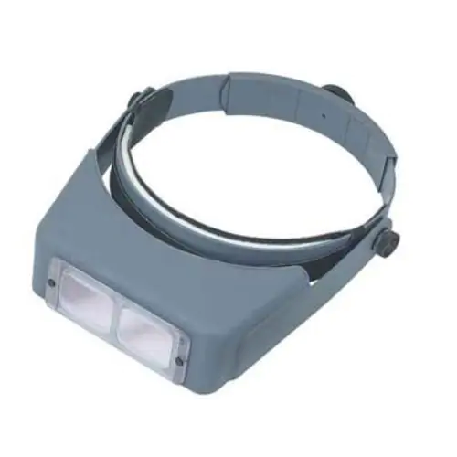 grey headband magnifier similar to optivisor with plastic lens