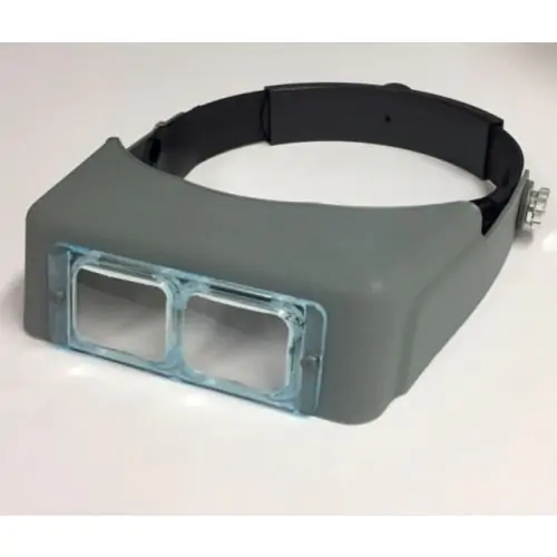 front view of grey professional industrial quality headband magnifier with 1.5x lens
