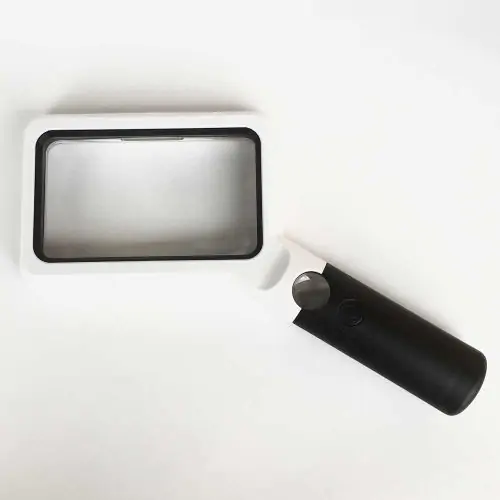 large rectangular led reading magnifier with dual lenses and high contrast and intensity cob leds  side view 